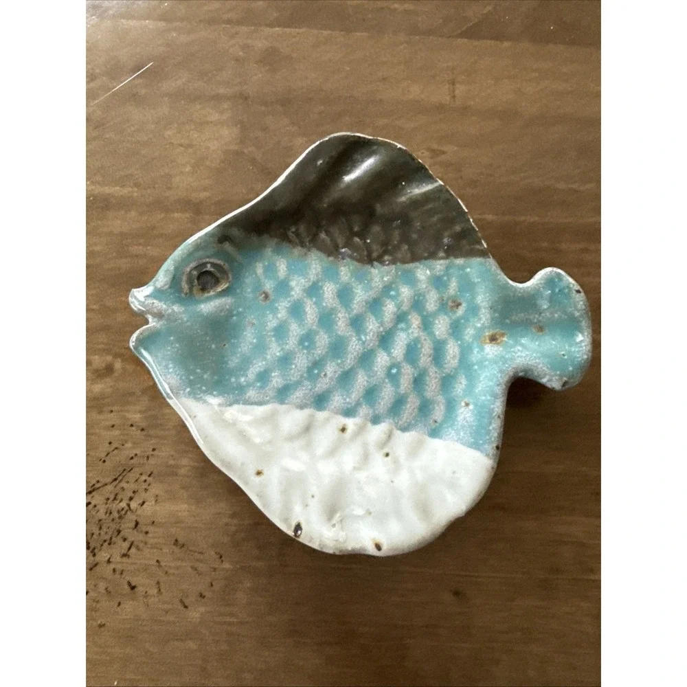 Nedza Art Pottery Stoneware Multi Use Fish Trinket Dish Signed USA Small